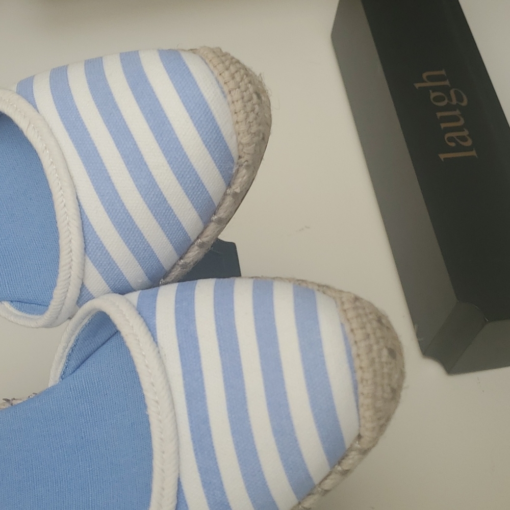 Crown & Ivy Nautical Blue White Stripe Espadrille Wedge - Picture 11 of 11